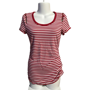 Michael Kors Red Striped Zippered Ruched Short Sleeve Cotton Tee Sz Amall